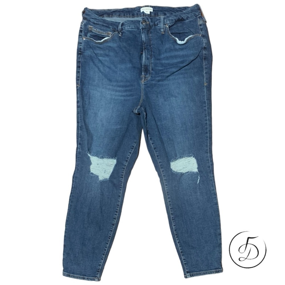 Good American Distressed Cropped Skinny Jeans Size 20 with Holes Med Blue Crop